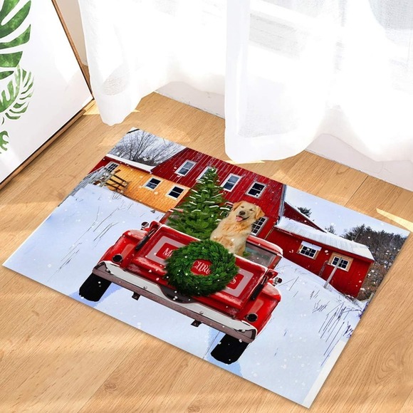 Front Door Mat, Merry Christmas A Truck With Sunflowers And Dogs Door Mat - Picture 1 of 4